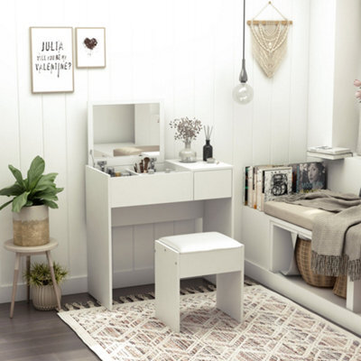 Wyld Haus Fimazi Mola White Vanity Desk With Flip Mirror, Drawer Storage And Cushioned Stool - Compact Bedroom Dressing Table - image 1