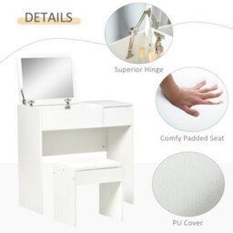 Wyld Haus Fimazi Mola White Vanity Desk With Flip Mirror, Drawer Storage And Cushioned Stool - Compact Bedroom Dressing Table - thumbnail 6