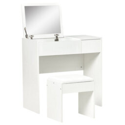 Wyld Haus Fimazi Mola White Vanity Desk With Flip Mirror, Drawer Storage And Cushioned Stool - Compact Bedroom Dressing Table - thumbnail 2