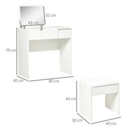 Wyld Haus Fimazi Mola White Vanity Desk With Flip Mirror, Drawer Storage And Cushioned Stool - Compact Bedroom Dressing Table - thumbnail 3