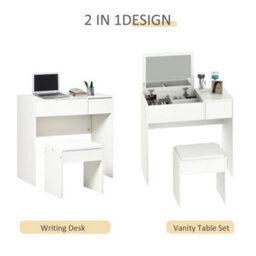 Wyld Haus Fimazi Mola White Vanity Desk With Flip Mirror, Drawer Storage And Cushioned Stool - Compact Bedroom Dressing Table - thumbnail 4