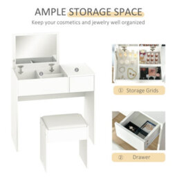 Wyld Haus Fimazi Mola White Vanity Desk With Flip Mirror, Drawer Storage And Cushioned Stool - Compact Bedroom Dressing Table - thumbnail 5