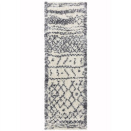 Cream Blue Geometric Shaggy Luxurious Modern Jute Backing Rug For Living Room Bedroom And Dining Room-80 X 240Cm (Runner) - thumbnail 4