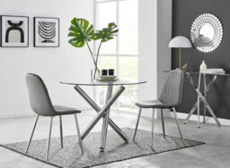 Furniturebox Uk Selina Round Dining Table And 2 Grey Corona Silver Leg Chairs