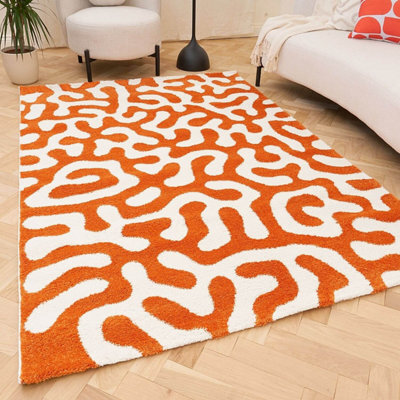 The Rugs Joli Orange And White Abstract Doodle Rug Soft Dense Pile Easy To Clean And Pet Friendly For Living Rooms And Bedrooms - image 1
