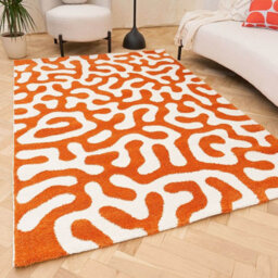 The Rugs Joli Orange And White Abstract Doodle Rug Soft Dense Pile Easy To Clean And Pet Friendly For Living Rooms And Bedrooms - thumbnail 1