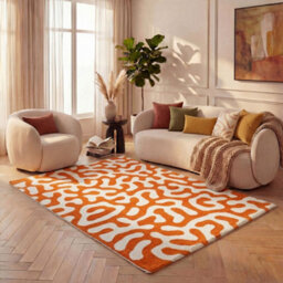 The Rugs Joli Orange And White Abstract Doodle Rug Soft Dense Pile Easy To Clean And Pet Friendly For Living Rooms And Bedrooms - thumbnail 8