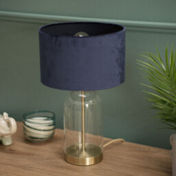 Valuelights Jessy Glass And Gold Metal Bedside Table Lamp With A Navy Blue Velvet Lampshade - Bulb Included - thumbnail 5