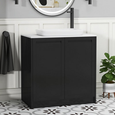 Royal Bathrooms Royal Bathroom Elmore 800mm Matt Nocturne Black Freestanding Countertop Bathroom Vanity Unit 2 Door With Qubix Basin - image 1