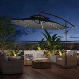 Thehotsale Double-Top Cantilever Parasol With Lights And  Black Round Parasol Base - thumbnail 2