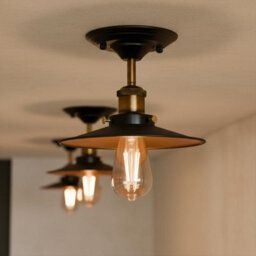 Industrial Vintage Semi Flush Mount Ceiling Lights Metal 22Cm Black Inner Gold Shade E27 Holder For Kitchen, Living Room - thumbnail 5
