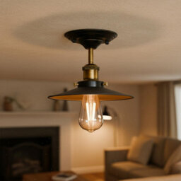 Industrial Vintage Semi Flush Mount Ceiling Lights Metal 22Cm Black Inner Gold Shade E27 Holder For Kitchen, Living Room - thumbnail 2