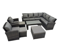 Fimous Rattan Garden Furniture Set 8 Pieces Outdoor Garden Sofa Oblong Coffee Table Set With Chair 3 Footstools Dark Grey Mixed - thumbnail 2