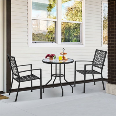 Yaheetech Black Set Of 2 Outdoor Garden Dining Chairs Of Metal Frame With Armrests - image 1