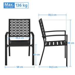 Yaheetech Black Set Of 2 Outdoor Garden Dining Chairs Of Metal Frame With Armrests - thumbnail 3