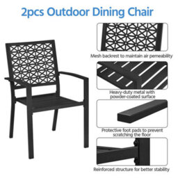 Yaheetech Black Set Of 2 Outdoor Garden Dining Chairs Of Metal Frame With Armrests - thumbnail 5