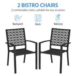 Yaheetech Black Set Of 2 Outdoor Garden Dining Chairs Of Metal Frame With Armrests - thumbnail 4