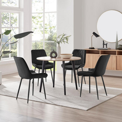 Furniturebox Uk Koko Oak Effect Round Dining Table & 4 Black Pesaro Black Leg Chairs - image 1