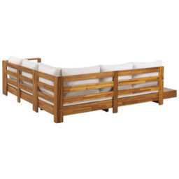 Beliani Garden Corner Sofa With Table 5 Seater Marettimo Left Hand Certified Acacia Wood Brown - thumbnail 6