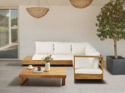 Beliani Garden Corner Sofa With Table 5 Seater Marettimo Left Hand Certified Acacia Wood Brown - thumbnail 2
