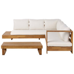Beliani Garden Corner Sofa With Table 5 Seater Marettimo Left Hand Certified Acacia Wood Brown - thumbnail 1