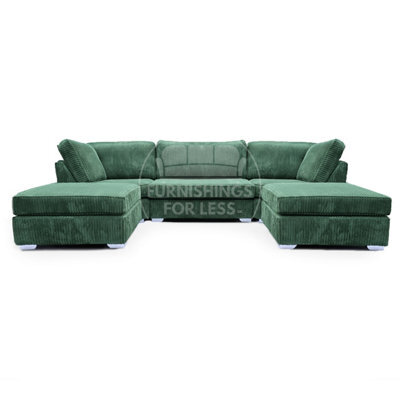 Furnishings For Less UK Bishop Green U Shaped Soft Fabric Jumbo Cord Detachable 5 Seater Large Sofa - image 1
