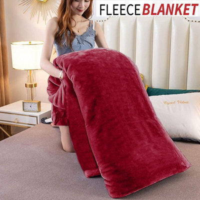Ameha Fleece Plain Blanket, Lightweight & Reversible Throw For Travel, Bed & Sofa Blanket, Red Double 150X200Cm - image 1