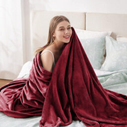 Ameha Fleece Plain Blanket, Lightweight & Reversible Throw For Travel, Bed & Sofa Blanket, Red Double 150X200Cm - thumbnail 8