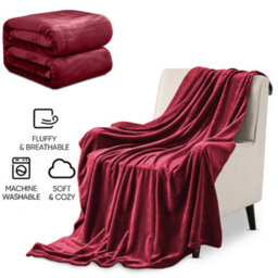 Ameha Fleece Plain Blanket, Lightweight & Reversible Throw For Travel, Bed & Sofa Blanket, Red Double 150X200Cm - thumbnail 2