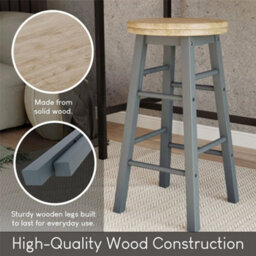 Wooden Revolving Bar Stools Solid Pine Kitchen Breakfast Dining - thumbnail 4