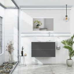 Royal Bathrooms Evora 800mm Graphite Grey Fluted Wall Hung Countertop Vanity Unit 2 Drawer With Cesar Basin - thumbnail 2