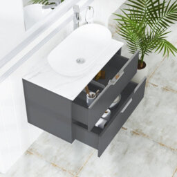 Royal Bathrooms Evora 800mm Graphite Grey Fluted Wall Hung Countertop Vanity Unit 2 Drawer With Cesar Basin - thumbnail 3
