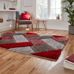 Grey Red Shaggy Modern Geometric Easy To Clean Rug For Living Room Bedroom And Dining Room-120Cm X 170Cm - thumbnail 2