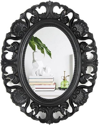 Biznest Oval Baroque Hanging Mirror Beautiful Wall Mirror Chic Mirror Home Decor Best For Gift 54X44Cm (Black)