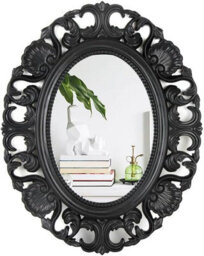 Biznest Oval Baroque Hanging Mirror Beautiful Wall Mirror Chic Mirror Home Decor Best For Gift 54X44Cm (Black)