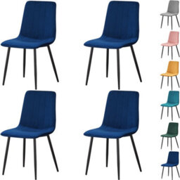 Mof Dining Chairs Set Of 6 Velvet Dining Chair With Padded Seat And Backrest, Sturdy Metal Legs Navy Stripe