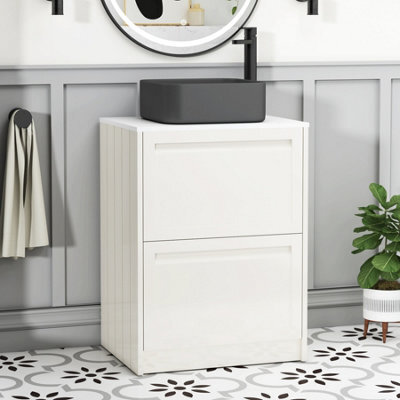 Royal Bathrooms Royal Bathroom Elmore 600mm Classic White Freestanding Bathroom Vanity Unit 2 Drawer Plain White Worktop With Art Square Basin - image 1
