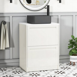 Royal Bathrooms Royal Bathroom Elmore 600mm Classic White Freestanding Bathroom Vanity Unit 2 Drawer Plain White Worktop With Art Square Basin - thumbnail 1
