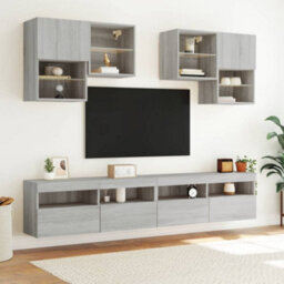 Berkfield Tv Wall Cabinet With Led Lights Grey Sonoma 100X30X40 Cm - thumbnail 6