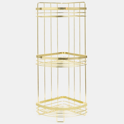 Gold 3 Tier Shower Caddy Bathroom Organiser Plastic Freestanding Corner Shelf - image 1