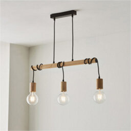 Loops Hanging Ceiling Bar Pendant Light - Matt Black & Natural Wood - 3 X 10W Led E27 - thumbnail 3