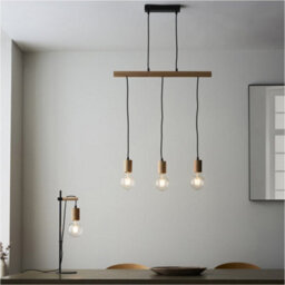 Loops Hanging Ceiling Bar Pendant Light - Matt Black & Natural Wood - 3 X 10W Led E27 - thumbnail 4