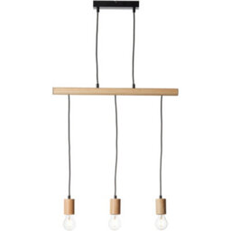 Loops Hanging Ceiling Bar Pendant Light - Matt Black & Natural Wood - 3 X 10W Led E27