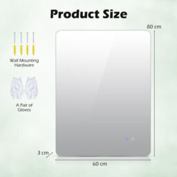 Costway Rectangle Led Lighted Mirror Wall Mounted Bathroom Mirror 80 Cm X 60 Cm(L X W) - thumbnail 3