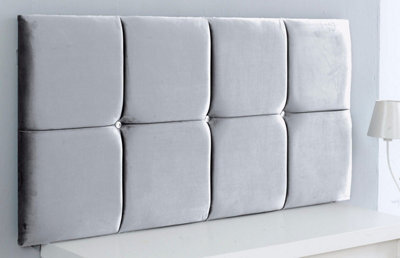 "Adore Designs Deluxe Cubed Plush Velvet 4Ft Small Double 20"" Headboard -  Silver"