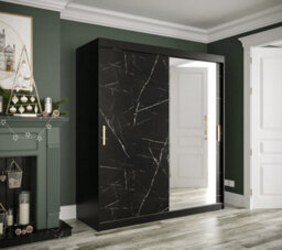 Arte Elegant Black Geneva T2 Sliding Door Wardrobe W1800mm H2000mm D620mm - Mirrored Door, Gold Handles, Extensive Storage - thumbnail 2