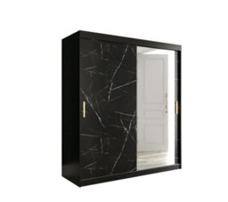 Arte Elegant Black Geneva T2 Sliding Door Wardrobe W1800mm H2000mm D620mm - Mirrored Door, Gold Handles, Extensive Storage - thumbnail 1