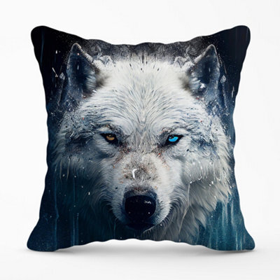Warren Reed Designer White Wolf Face Splashart Cushions 60Cm X 60Cm - image 1