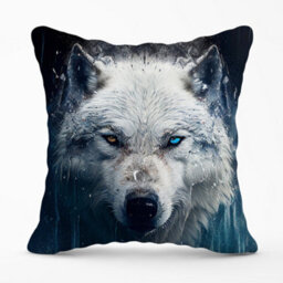 Warren Reed Designer White Wolf Face Splashart Cushions 60Cm X 60Cm - thumbnail 1