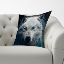 Warren Reed Designer White Wolf Face Splashart Cushions 60Cm X 60Cm - thumbnail 2